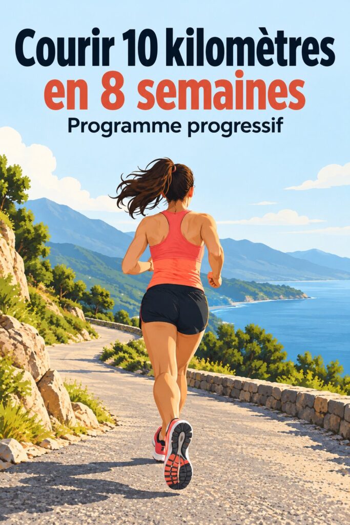 Femme courant en plein air, préparant un 10 km avec un sourire déterminé.