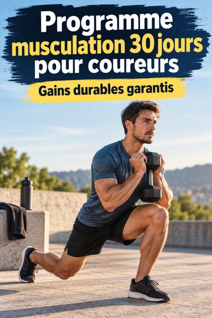 Une femme courant dans un parc, souriante et énergique, représentant un plan d’entraînement efficace sur 30 jours.