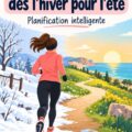Femme courant sur un sentier en hiver, préparant sa course d'été
