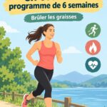 Femme courant dans un parc, souriante et dynamique, illustrant la perte de poids par le jogging.