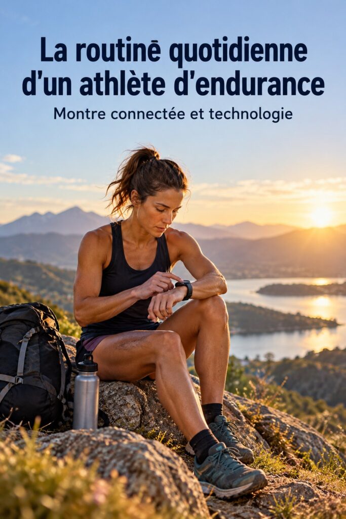 Un athlète d'endurance en pleine préparation d'entraînement, entouré de technologie de pointe.